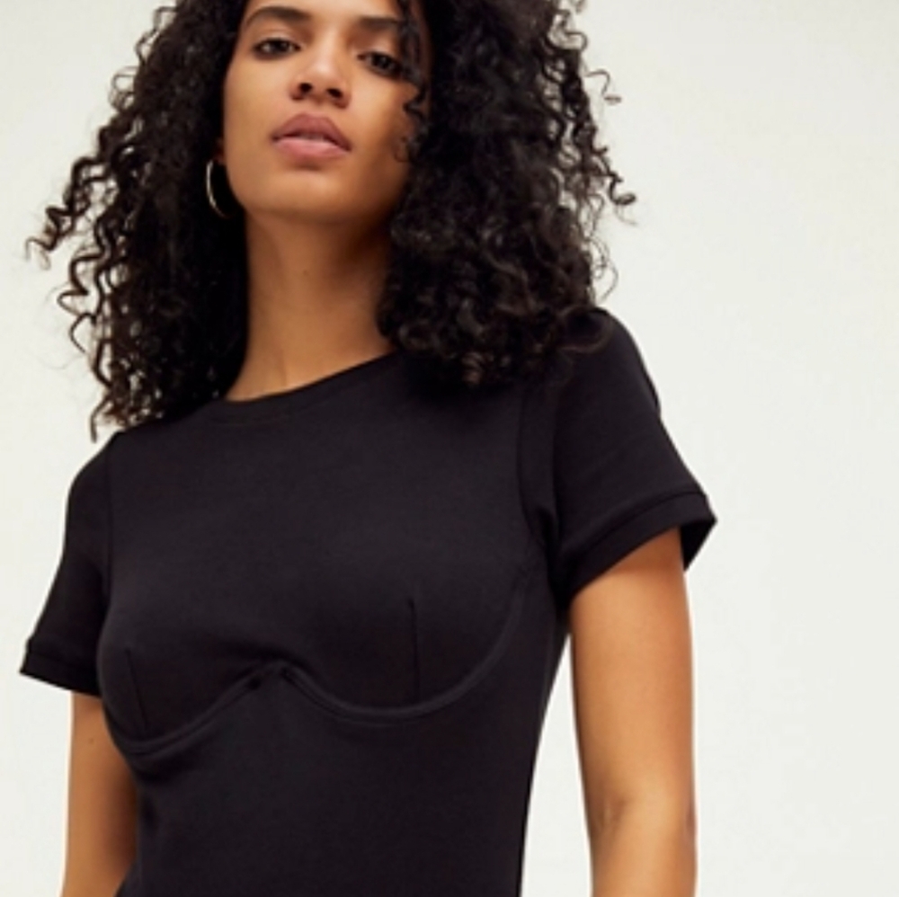 Princess Polly Black Ribbed Short Sleeve Crop Top Bustier Style US 6